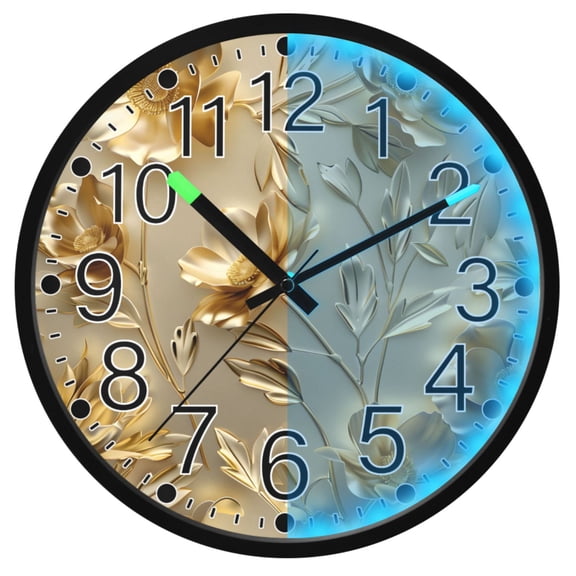 Ryvnso Luxury Gold Flower 12 Inch Night Light Wall Clock Silent Battery Operated Luminous Clocks