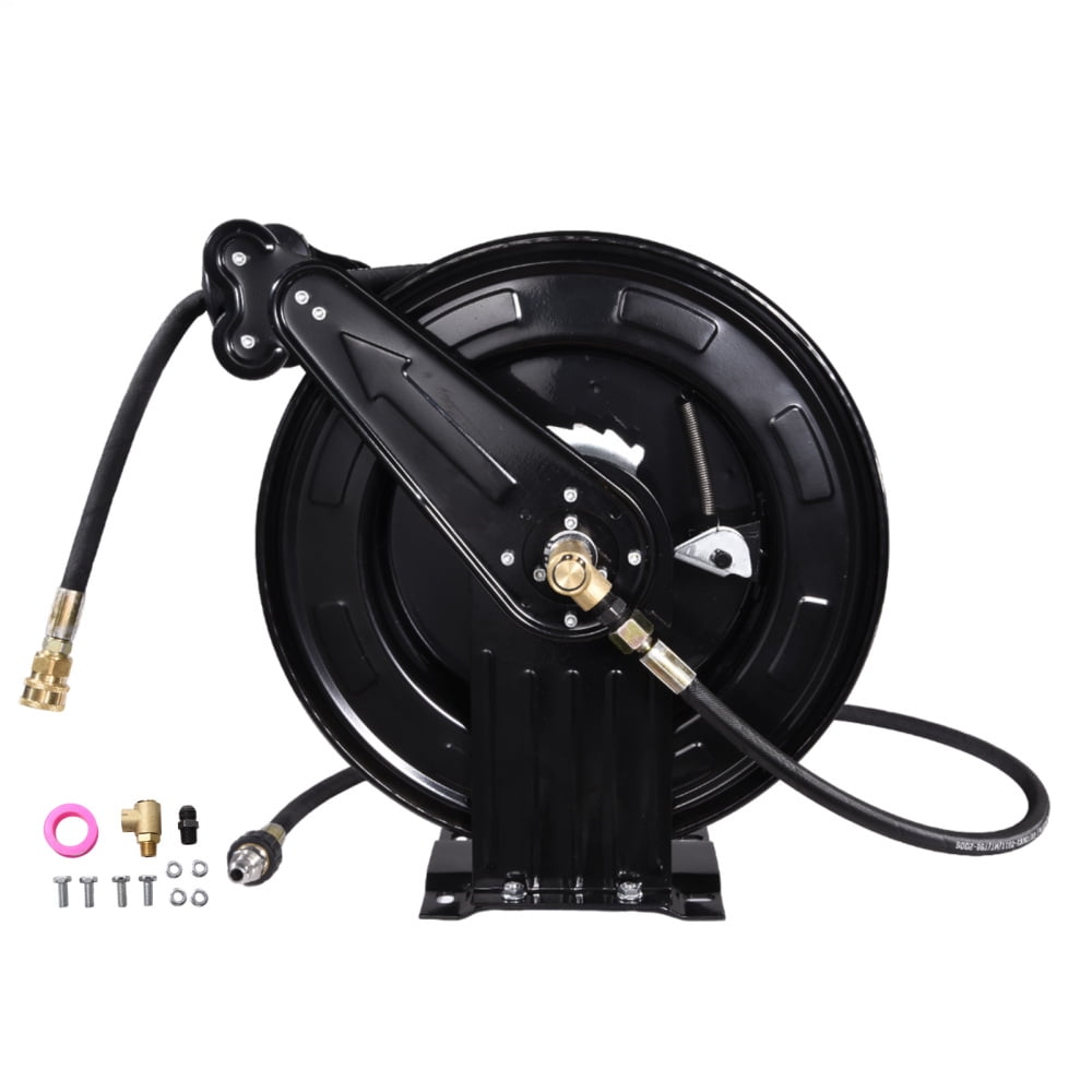 Kalkiam Pressure Washer Hose Reel 3/8inch X 50 FT Heavy Duty Hose Reel Auto-Retractable 4000 PSI Steel ArmHose Reel For Easy Watering Of Garden Or Yard