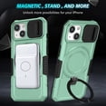 thumbnail image 5 of for iPhone 13 Case with Camera Sliding Cover, [Compatible with MagSafe] with Magnetic Ring Kickstand, Military Grade Heavy Duty Protection Phone Case for iPhone 13, Lightgreen, 5 of 10