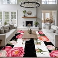 thumbnail image 4 of Pink Peony Washable Living Room Rugs 5'x8', Flowers Black And White Stripes Low Pile Throw Large Area Rug Non-Slip Sturdy Edge Binding Carpet for Living Room Kitchen Office, 4 of 9