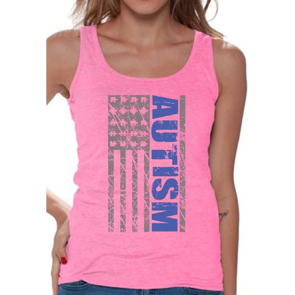 Awkward Styles Women's Autism Awareness American Flag Graphic Tank Tops