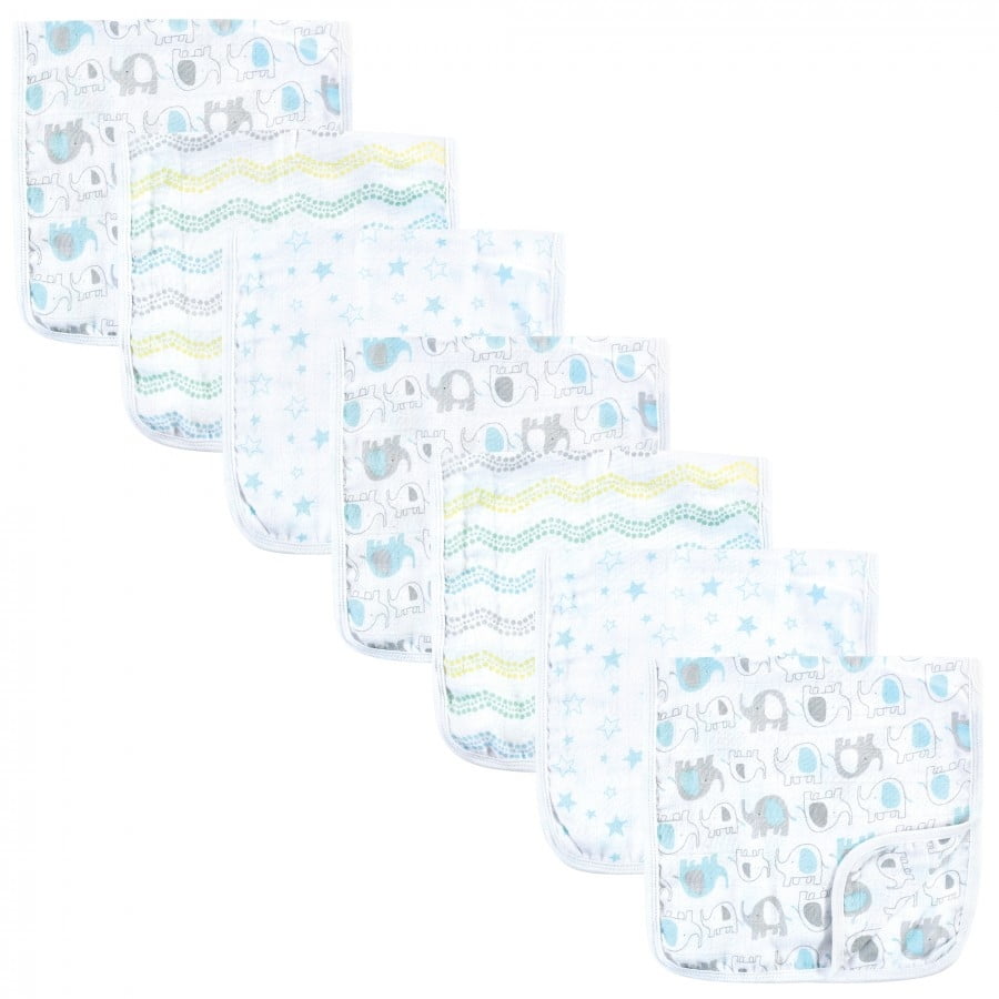 Luvable Friends Unisex Baby Muslin Burp Cloth 7pk, Basic Elephant, One Size