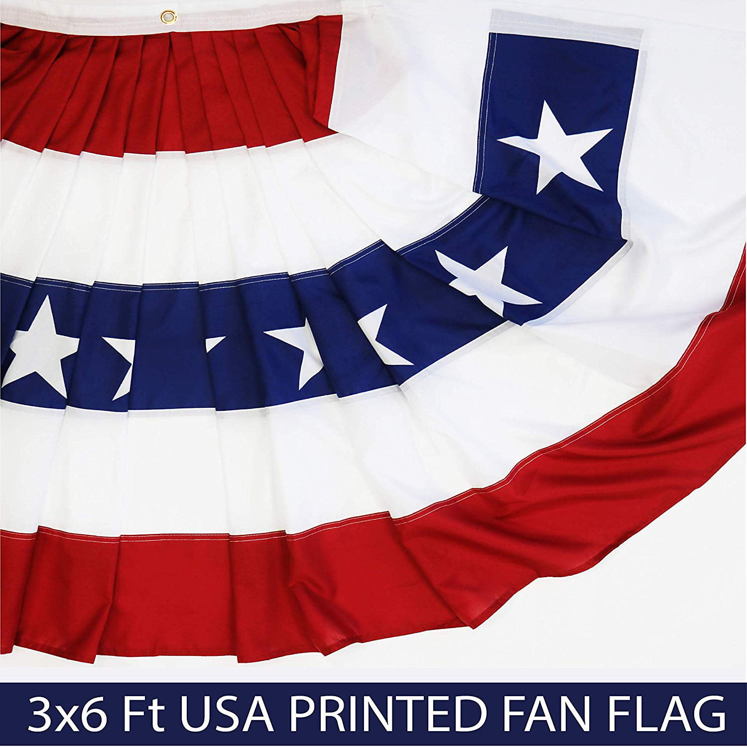Transser USA Pleated Fan Flag 17.7x35.8American USA Bunting Decoration Flags Embroidered Patriotic Stars & Sewn Stripes Canvas Header Brass Grommets United States Half Fan Banner 2PC