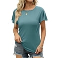 thumbnail image 1 of ALIMASHA Womens Tshirt Ruffle Short Sleeve Round Neck Tunic casual Tops Loose Fit Ruffle Loose Fit Flowy Summer T-Shirts gray Blue, 1 of 1