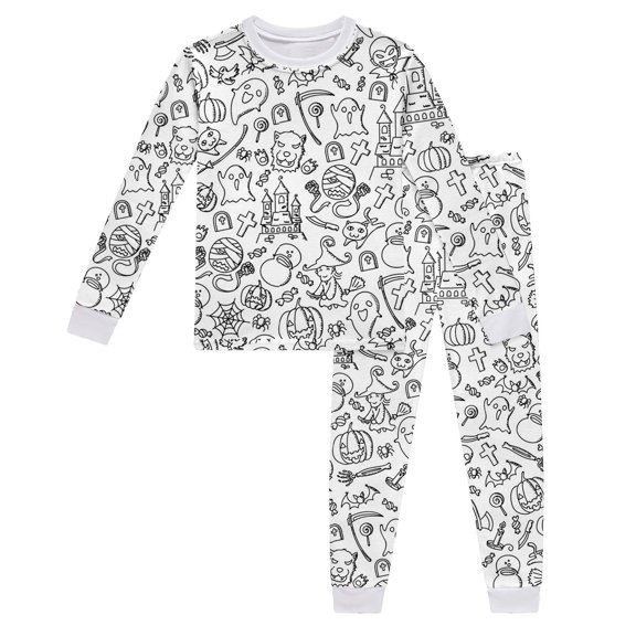 Glisme Halloween Toddler Boys Outfit Set Graphic Print Long Sleeve Crew Neck Sweatshirt With Pants Set Boys Autumn Daily Breathable Outfit Size 2-3 Years White