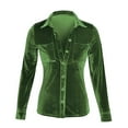 thumbnail image 5 of Penkiiy Women's Solid Button Down Long Sleeve Collar Velvet Shirt Blouse Top S Green, 5 of 6