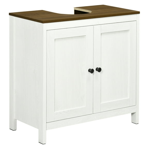 Under Sink Cabinet Pedestal Bathroom Storage Adjustable Shelf Double Doors Antique White