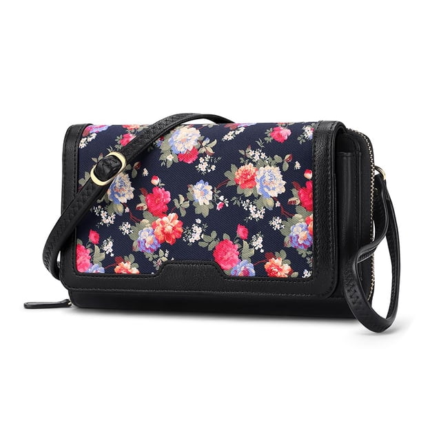 Peacocktion Cartera Para Mujer Monedero Tarjetero Con Rfid Gran Capacidad Bolso Bandolera Embrague 2 Correas Negro Rosa