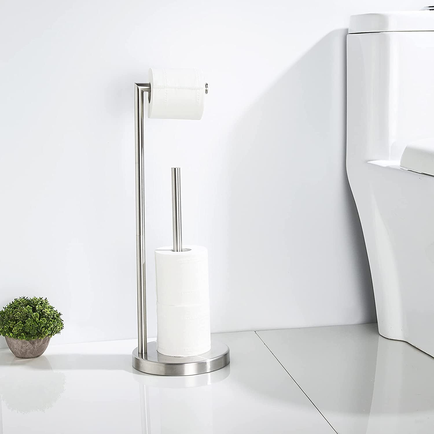 Marmolux Acc Brushed Steel Toilet Paper Holder with Storage, Freestanding