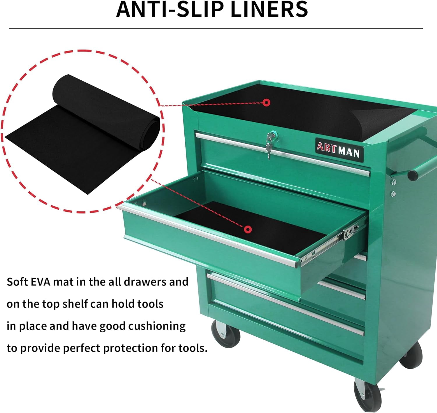 POWANLI 5-Drawer Rolling Tool Chest with Wheels Multifunctional Tool Chest Portable Tool Storage Cabinet with Locking System for Garage Workshop Warehouse Repair Shop