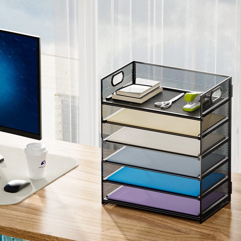 Marbrasse 6-Tier Mesh File Organizer with Handle, Black photo 2
