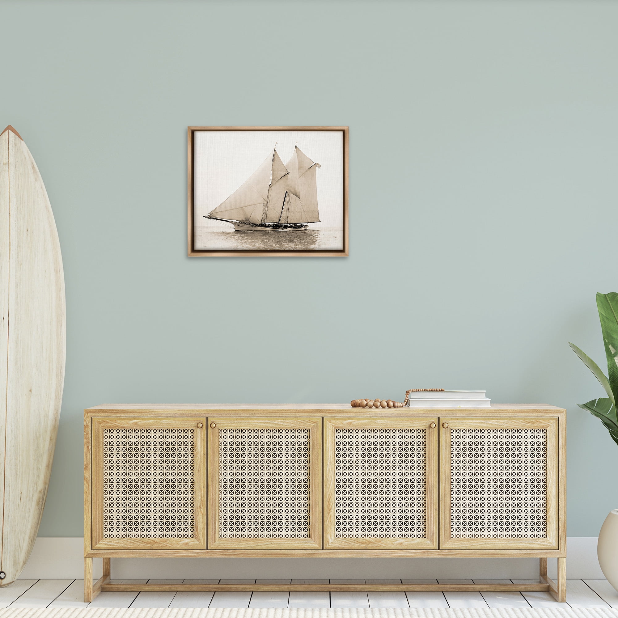 Stupell Industries Vintage Sailing Yacht Transportation Photography Brown Floater Framed Canvas Art Print Wall Art, 31 x 25