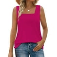 thumbnail image 2 of Htigea Summer Tank Tops for Women Loose Fit Pleated Square Neck Sleeveless Tops Curved Flowy Hot Pink,L, 2 of 6