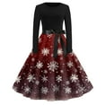 thumbnail image 2 of Christmas Dresses for Women Women's Vintage Classic Dress Long Sleeve Christmas Print Round Neck Swing Dress for Christmas Party,Deep Red,L, 2 of 5