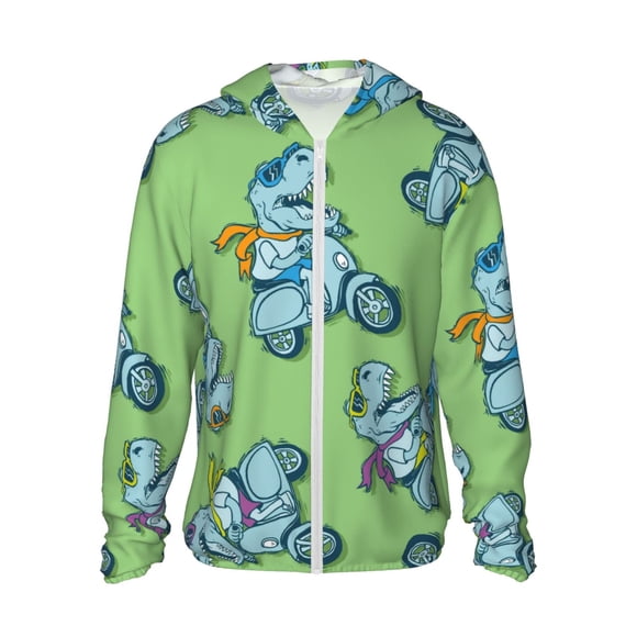 Fotbe Motorcycle Riding Dinosaur Chaqueta con Protección Solar UPF 50+ para Hombre y Mujer, Camisa con Capucha y Bolsillos-Small