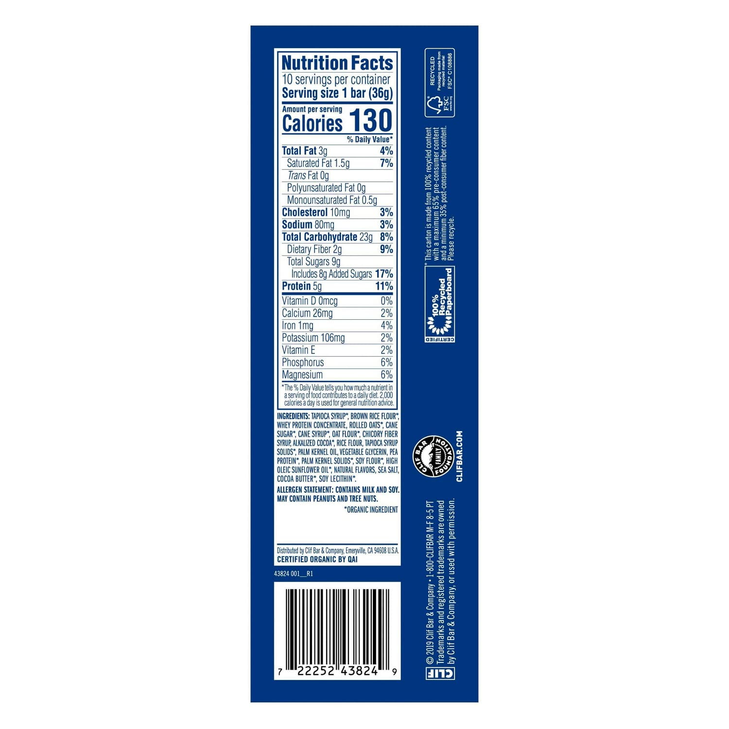 Clif Kid Zbar - Protein Granola Bars - Cookies And Creme Flavor (1.27 Ounce Gluten Free Bars, Lunch Box Snacks, 10 Count, 2-Pack) Packaging May Vary