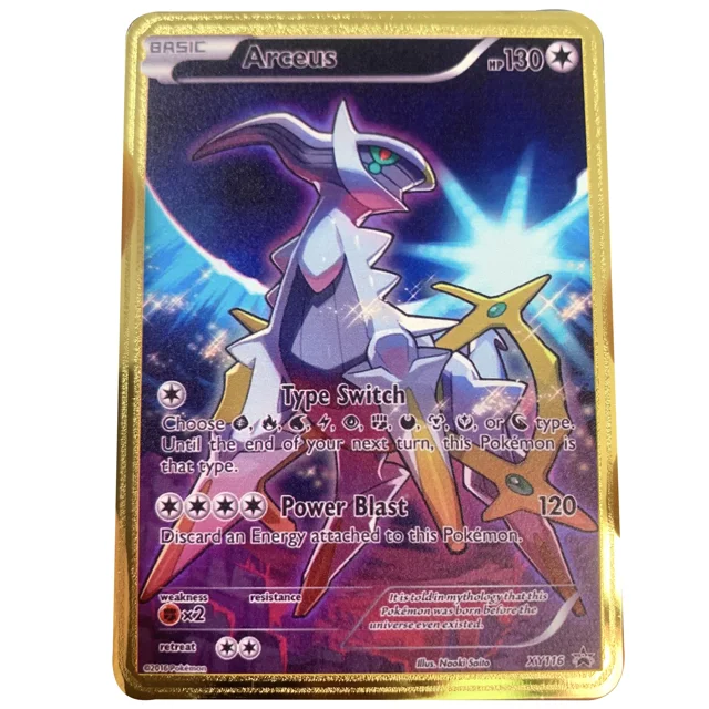 Cartas de Pokémon 10000, Arceus, Pikachu, Charizard, Vmax, Gx, monstruo de bolsillo dorado, letras de Metal de hierro en inglés, colección de tarjetas de regalo para niños