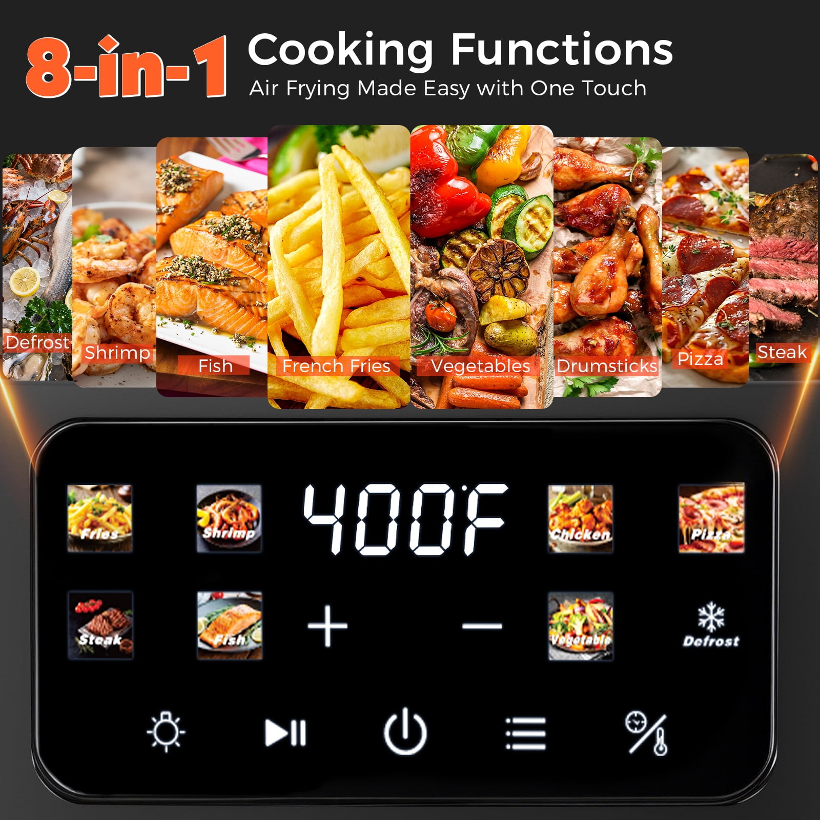 OSTBA 8.5QT Air Fryer with Viewing Window & Light, 1700W Digital Hot Air Fryer, 8 Presets, Defrost Function, Nonstick Dishwasher Safe Basket, Family Size Air Fryer, Black