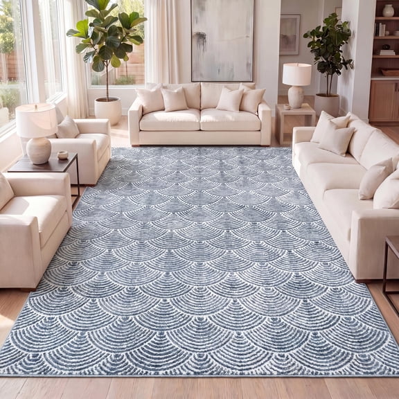 JONATHAN Y CARMEL 4 x 6 Area Rug, Porter Geometric Art Deco Fan Pattern - Navy/Cream, CAR100A-4