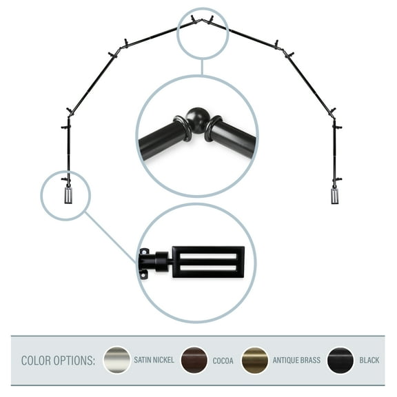 Mabel 13/16" 6-Sided Bay Window Curtain Rod - Black
