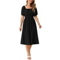 thumbnail image 1 of Vestido midi de verano A línea con cuello cuadrado y mangas cortas abullonadas para mujeres INSPIRE CHIC en negro, 1 of 6