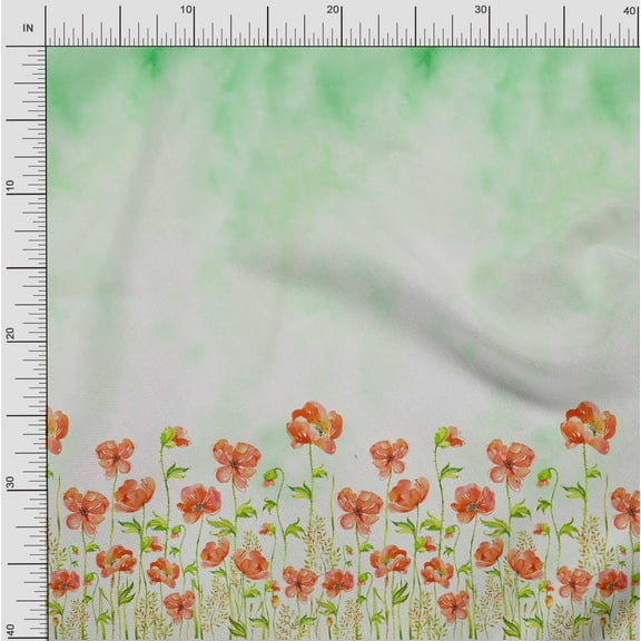 oneOone Organic Cotton Poplin Twill Fabric Leaves & Flower Panel Print Fabric By Yard 42 Inch Wide