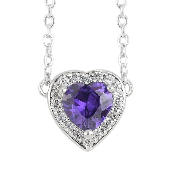 Dark Purple Cubic Zirconia CZ Glass  Silvertone Necklace for Women Jewelry for Women Size 18" Ct 0.16 Birthday Christmas Gifts