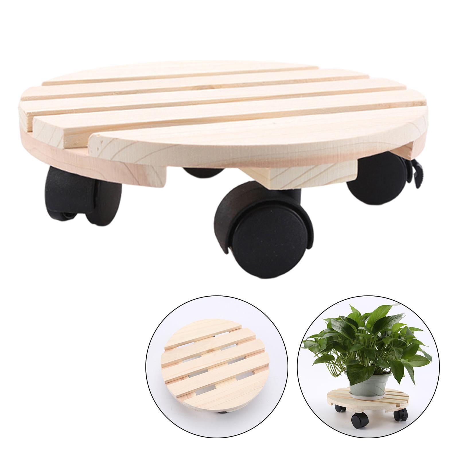 GuTen 16/40cm Rolling Wooden Planter Caddy Potted Plant Stand With Wheels Round Flower Pot Rack Indoor Outdoor Planter Trolley with 360° Rotating Casters Rolling Tray Coaster Garden Pot Dolly