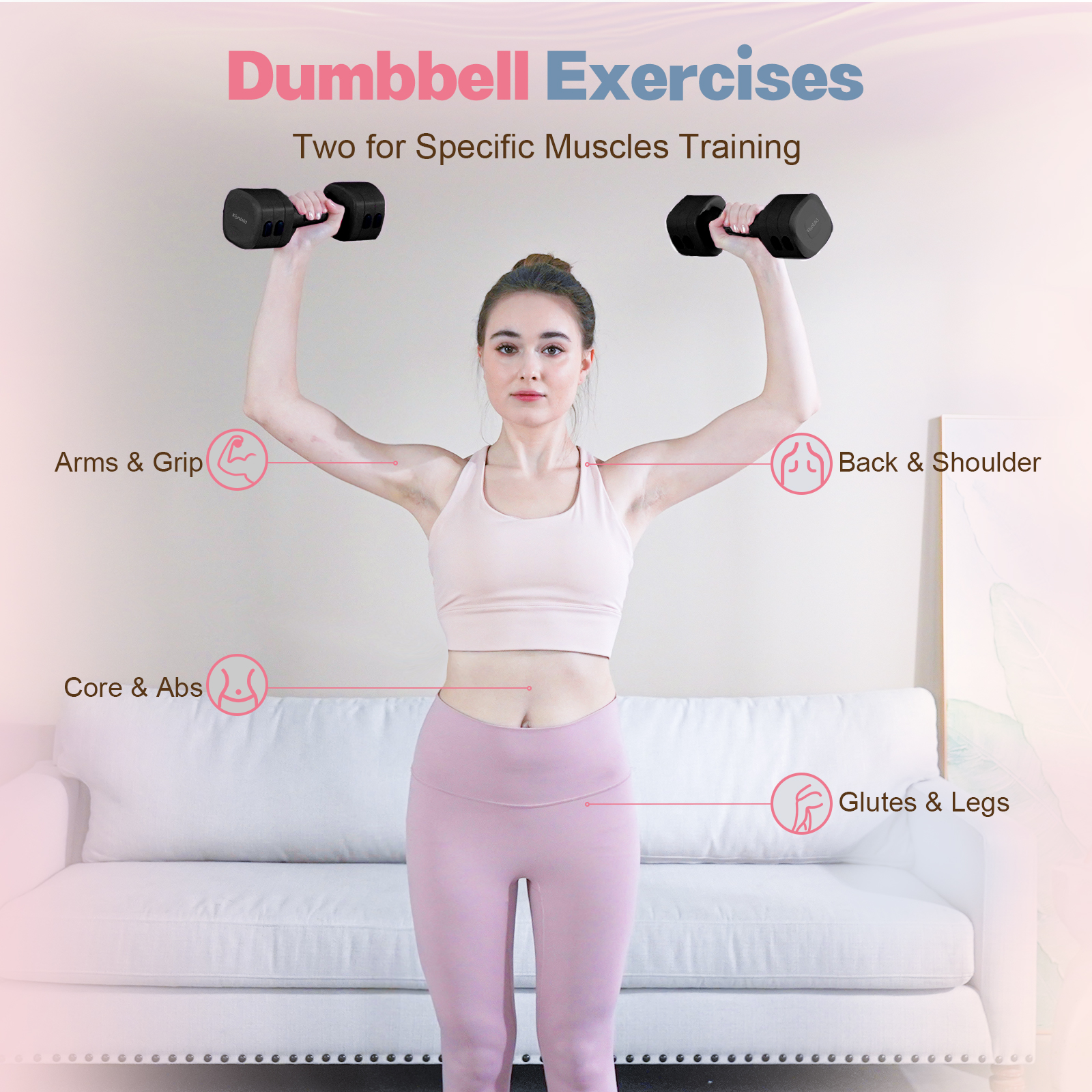 kisnbld Adjustable Kettlebell Set, 2 in 1 Free Weights Dumbbells & Kettlebell Set for Women with Fast Adjustment, Each 2lb 3lb 4lb 5lb Hand Weights Set for Home Gym & Outdoor Exercise Training