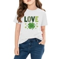 thumbnail image 4 of Girls St. Patrick's Day T-Shirt White Shamrock Love Kids Cotton Shirt Short Sleeve Crewneck Holiday Top,Size 7 T, 4 of 9
