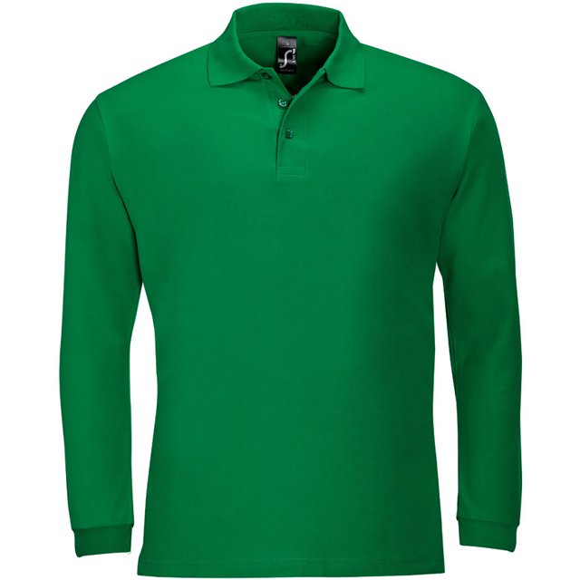 SOLS - Polo de manga larga liso para hombre modelo Winter II (Verde kelly)