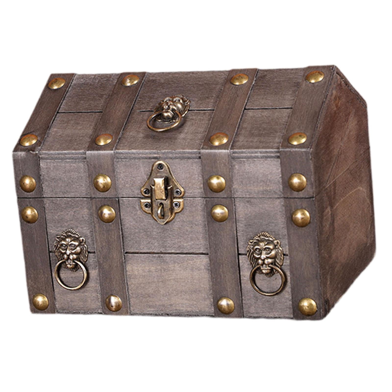 TISHITA Pirate Treasure Chest Chest Solid Wood Vintage Design Handmade for Women Trinket Box Photo Props Storage Box Decorative Trunk Gray