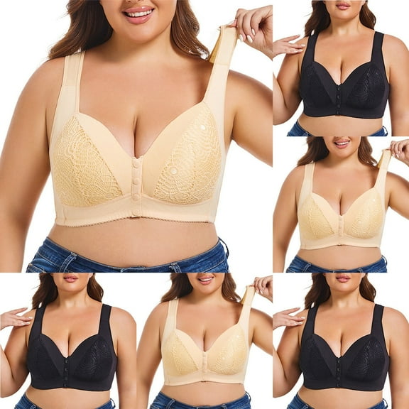 Hugcore Bras for Women Wireless Front Closure Lace Bra for Women - Comfortable Full Coverage Underwear, Ideal for Everyday Wear,Beige,L