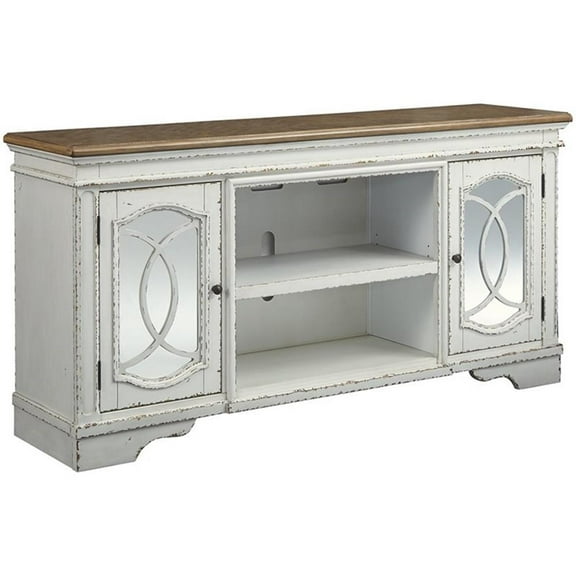 Signature Design by Ashley Realyn 74" TV Stand in Chipped White and Brown