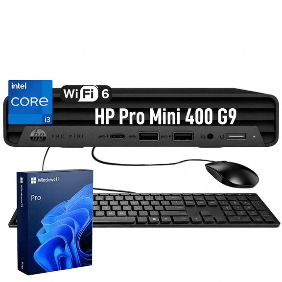 HP ProDesk 400 Business Mini Desktop, Intel Core i3-13100T, 8GB RAM, 256GB SSD, Windows 11 Pro, Black