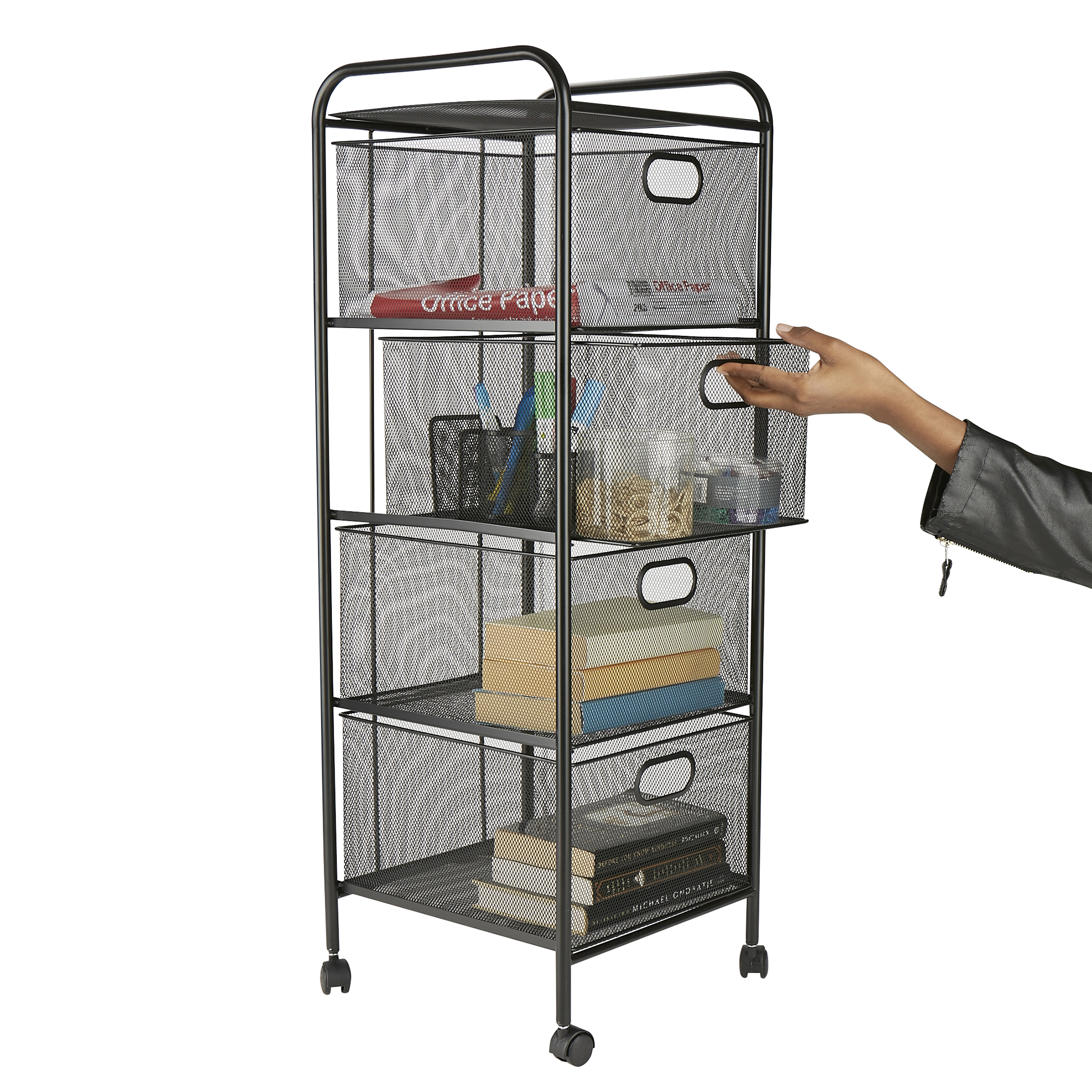 Mind Reader 4 Drawer Rolling Mesh Office Cart Metal Storage
