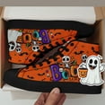 thumbnail image 5 of Coolcustomize Women's Halloween High Top Sneakers with Cute Charm, Orange Boo Skeleton Pumpkin Bat Design, Trick Treat Casual Skate Shoes, Ladies' Spooky Casual Boots, Trendy Halloween Shoes, 5 of 11