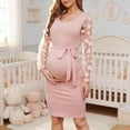 thumbnail image 3 of Aellinatey Florals Mesh Long Sleeve Maternity Midi Dress,Summer Maternity Bodycon Dress, 3 of 17