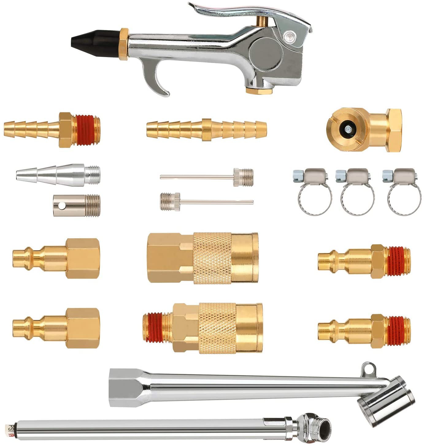 20Pc Air Accessories Kit Pneumatic Brass Compressor Hose Blow Gun Tool Kit 