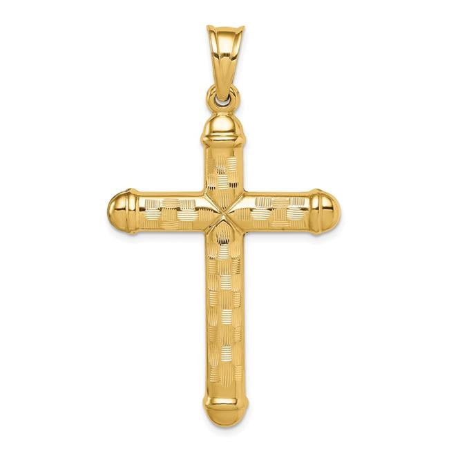 Quality Gold K6400 14K Yellow Gold Hollow Diamond-Cut Cross Pendant