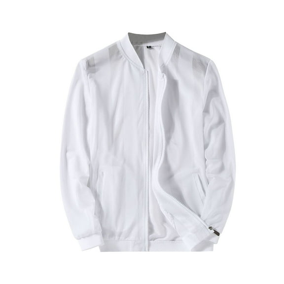 USNSM (M-5XL) Big and Tall Men's Summer Jacket Breathable Mesh Sun Protection Clothing Outdoor Pocket Long Sleeves Coat White XXL