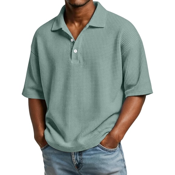 Garbnen S-4XL Mens Waffle Polo Shirts Collared Button Up Men Short Sleeve Shirt Big and Tall Hiking Summer Men's Work Shirts