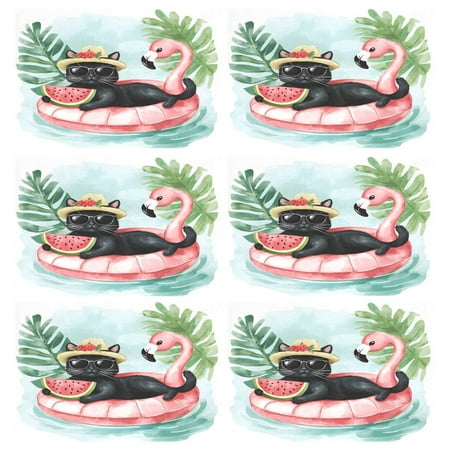 

Ryvnso Placemats Set of 6 Cat on Flamingo Boats Dining Mats Heat-Resistant Non-Slip Washable Table Mat