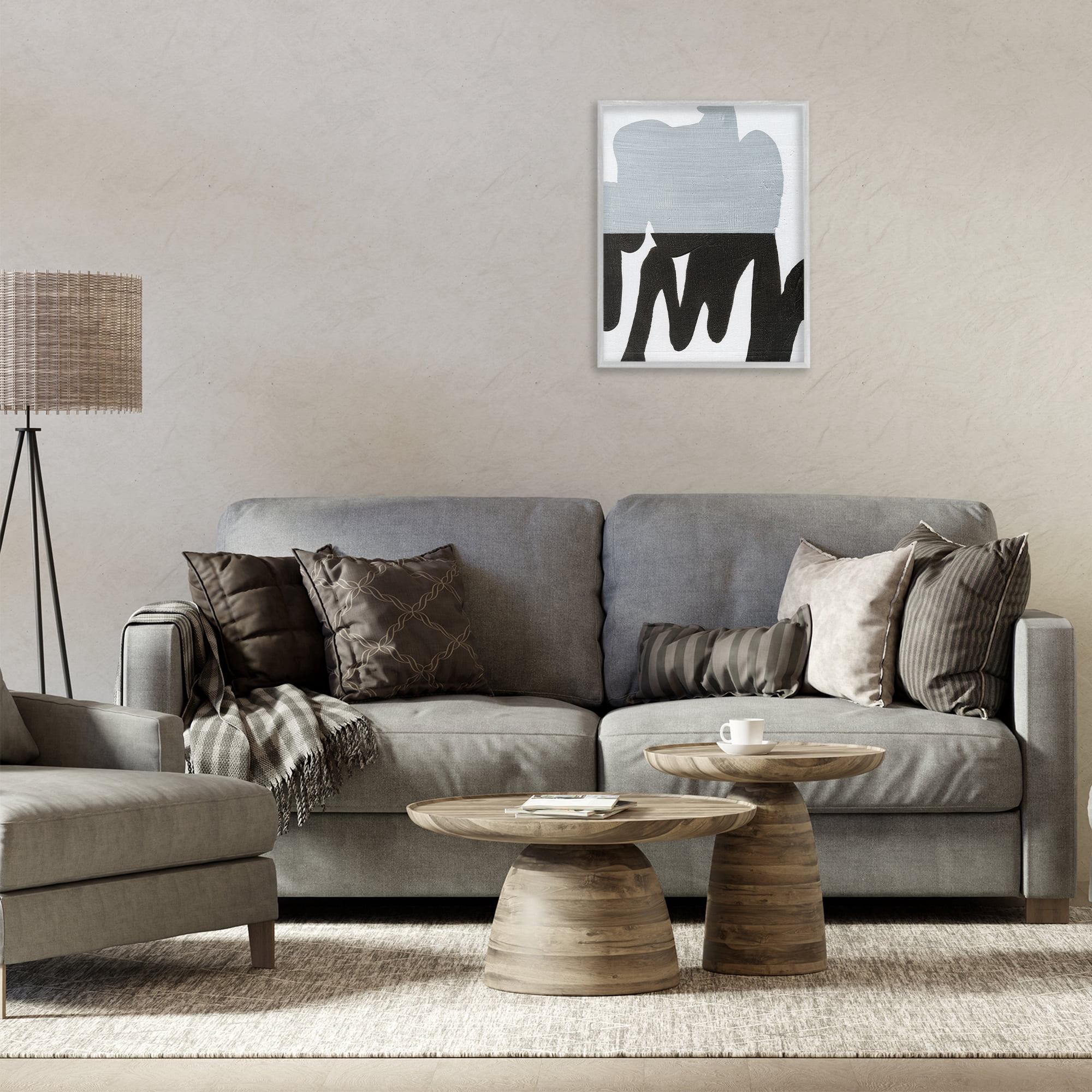 Stupell Industries Opaque Black & Grey Form Abstract Painting Gray Framed Art Print Wall Art, 16 x 20