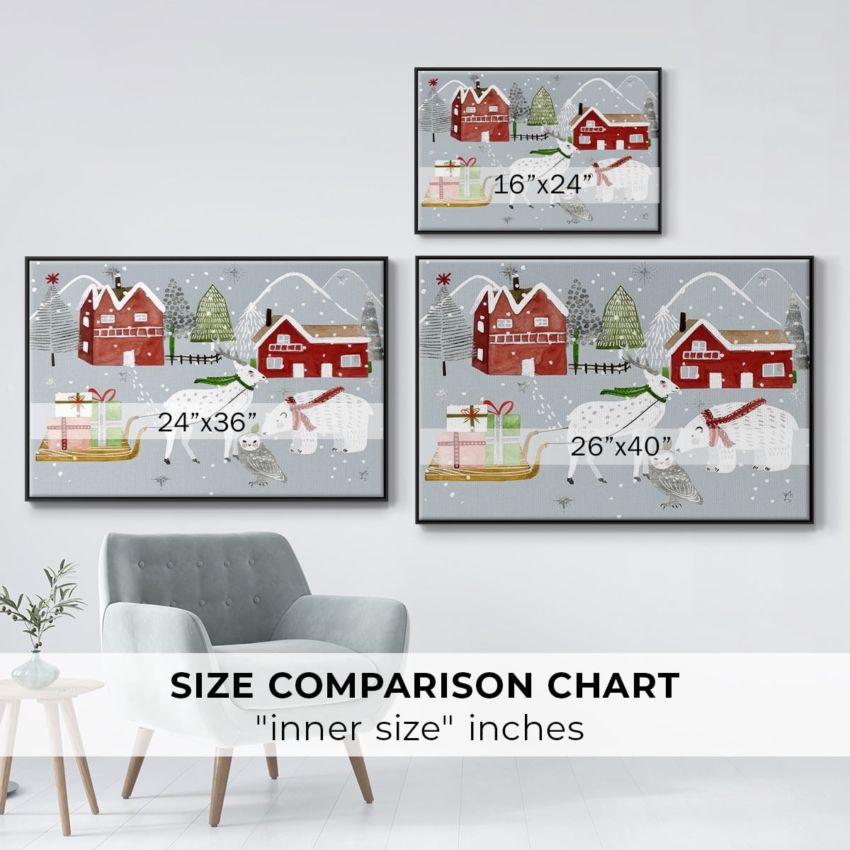 Stars and Snowflakes Collection A - Framed Gallery Wrapped Holiday Canvas - 25 x 37 - Black Frame