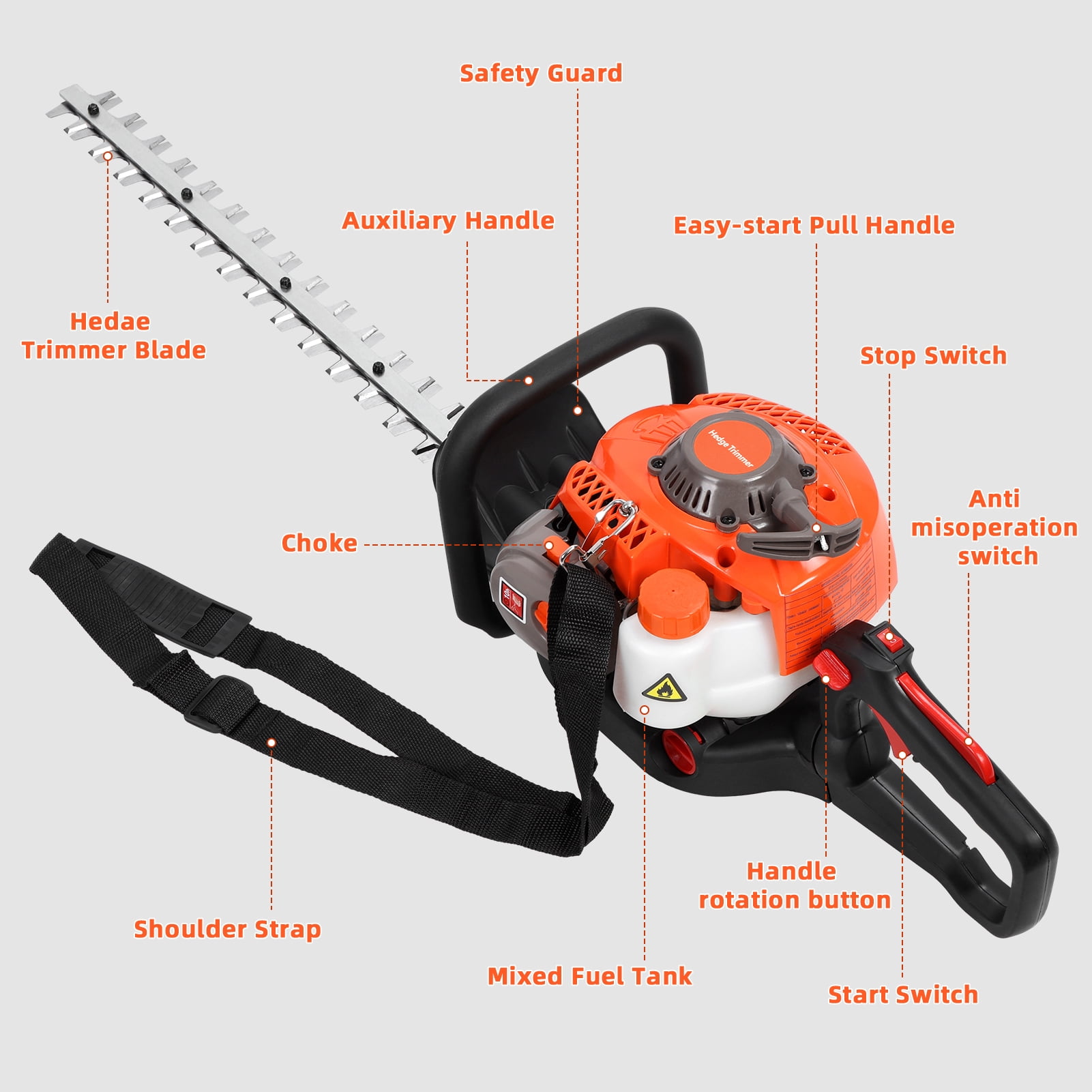 Yedigre 26CC Gas Hedge Trimmer, Dual Sided Blade Professional Heavy Duty for Bushes & Shrubs