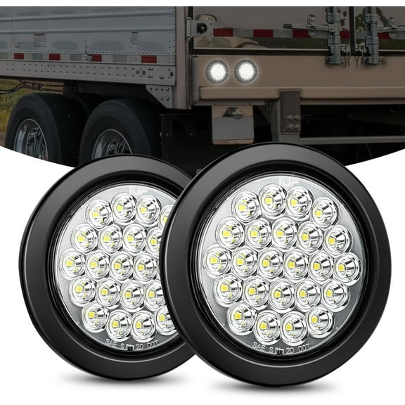 Nilight 4Inch Round Trailer Tail Light 2PCS 24LED White Back Up Reverse Light w/Flush Mount Grommets Plugs IP67 Waterproof for 12V Truck Trailer Bus RV Camper ATV UTV 2 Years Warranty