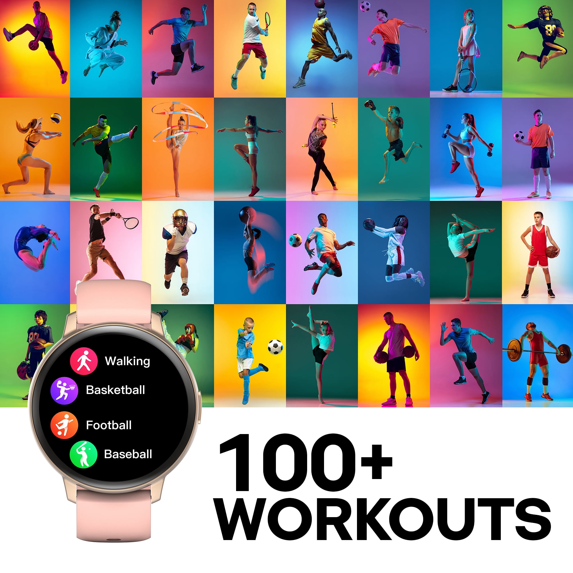 3Plus LIRA Men Women's w/BONUS BAND Smartwatch (Rose Gold)-Make calls/ Heart Rate/ Sleep Monitor/ Notifications/ Assisted GPS/ IP68 Water Resistance/ 100+ Workouts/ Activity Tracking/ iOS & Android
