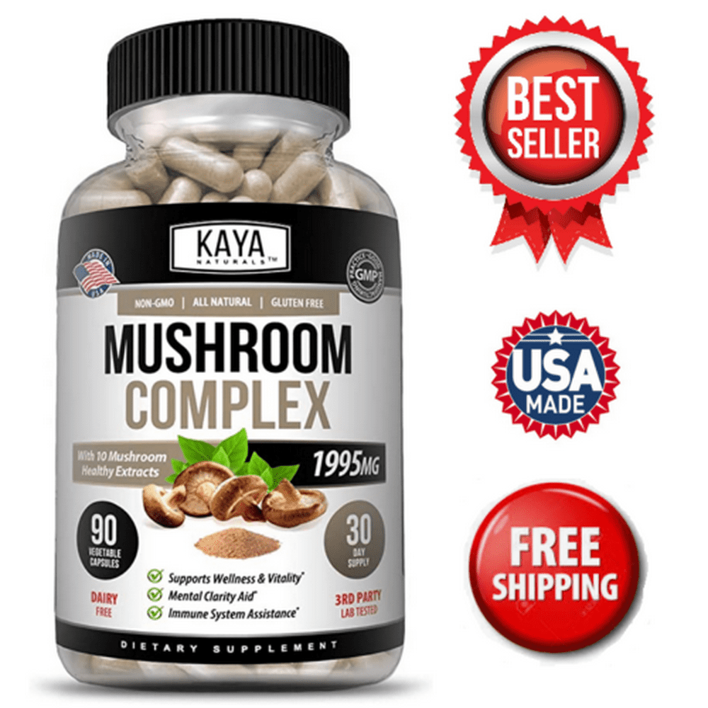 Kaya Naturals Mushroom Complex Supplement, 10 Mushroom Extracts Lions