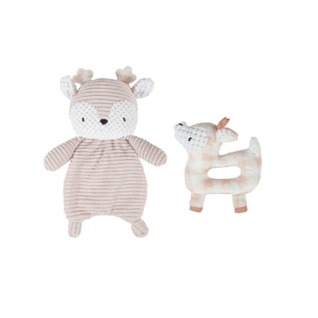 Modern Moments by Gerber Infant Unisex Plush Velvoa Lovie & Rattle Toys, 2-Piece Set